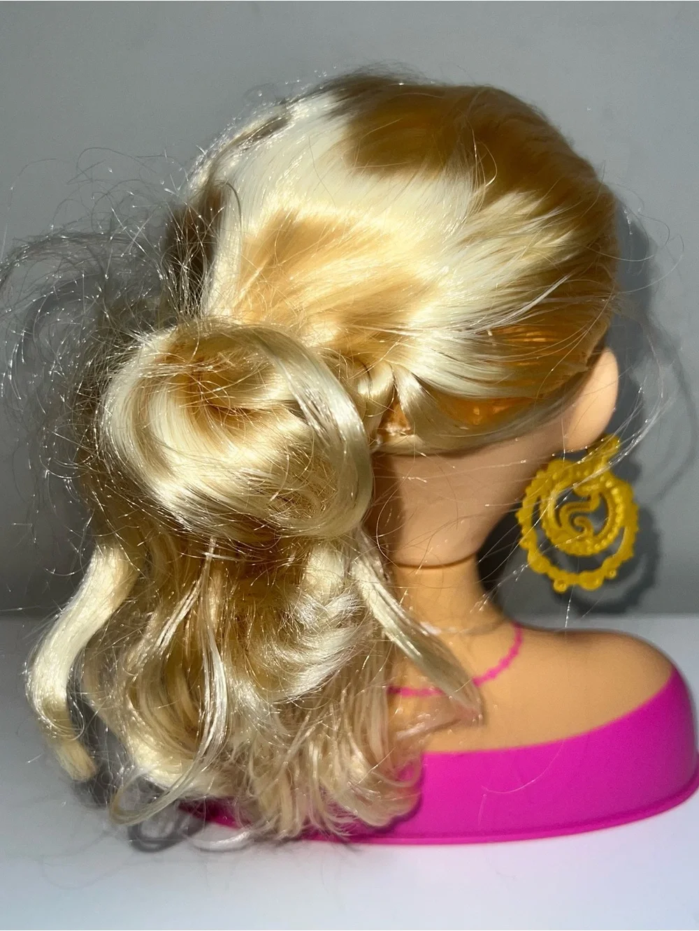Blonde Styling Head Doll Bust with Pink Outfit